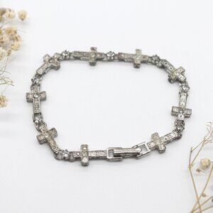 Vintage Avon silver tone cross bracelet with rhinestones